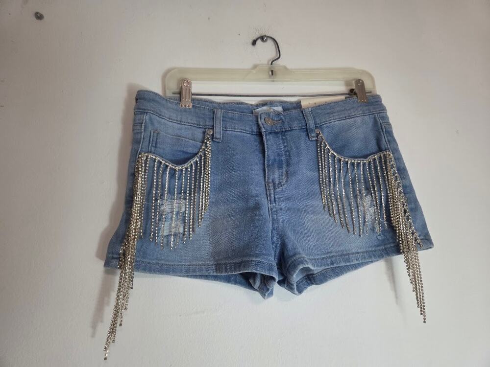 NWT Austin Landings Light Wash Blue Jeweled Fring Distresed Jean Shorts size 29